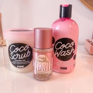 Victoria’s secret Pink Bundle :coco wash, coco scrub and mini fresh vanilla mist